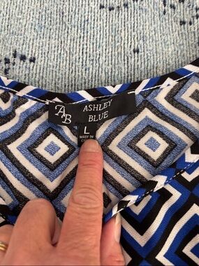 Ashley Blue Blue, Black & White Diamond Print Blouse